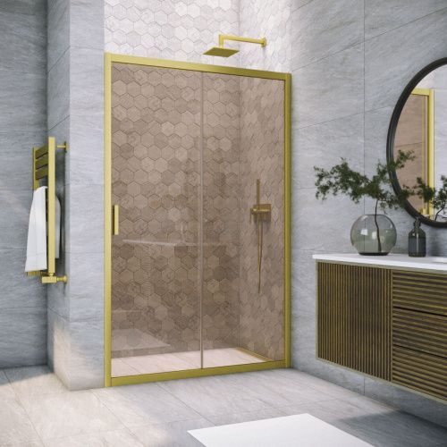 Душевая дверь Vegas-Glass ZP TUR+NOVO ZP NOVO h2000 150 03 05 150х200 стекло тонированное профиль золото матовое