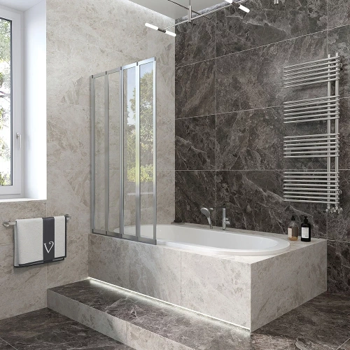 Душевая шторка на ванну Veconi Palau PL74L-90-01-19C4 90х150 стекло прозрачное профиль хром ориентация левая