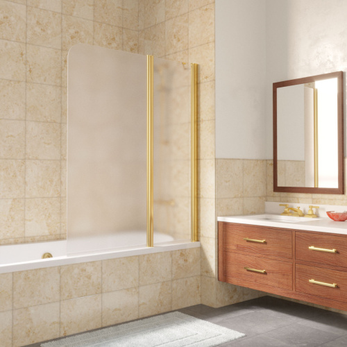Душевая шторка на ванну Vegas-Glass E2V LUX ST E2V LUX ST 125 9 10 R 125х151 стекло матовое профиль золото глянцевое