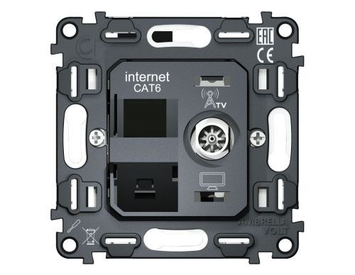 Механизм розетки компьютерной + TV оконечной RJ-45 (8P8C) CAT6/50-870 MHz 1dB с автоматической защитной шторкой QUANT Ambrella Volt Quant (Куант) VM195