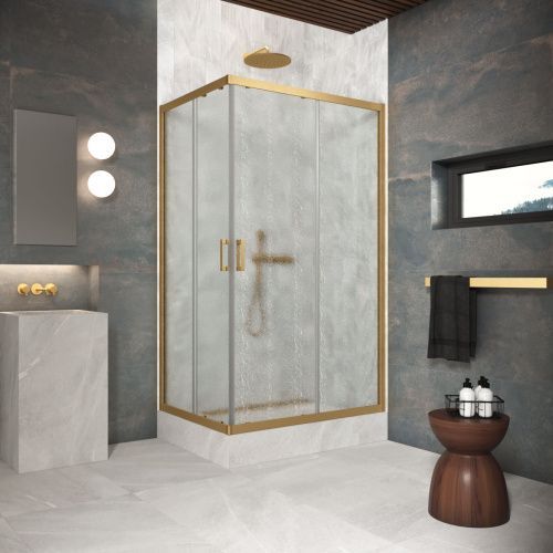 Душевой уголок Vegas-Glass ZA-F Protec ZA-F Protec h1900 120*85 03 02 120х85 стекло рифленое профиль золото матовое без поддона