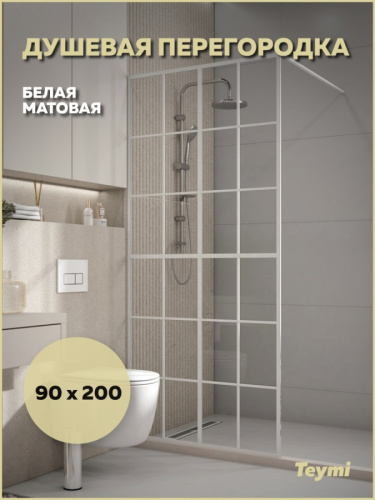 Душевая перегородка Teymi Helmi T00302 90х200 стекло прозрачное профиль белый