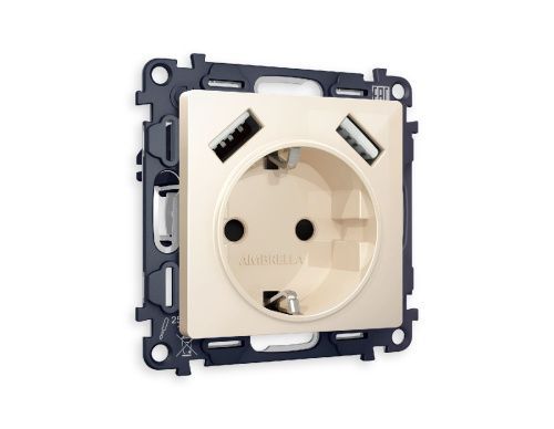 Комплект механизма розетки 2USB A+A 18W (быстрая зарядка) с/з Ambrella Volt Alfa (Алфа) MA309010