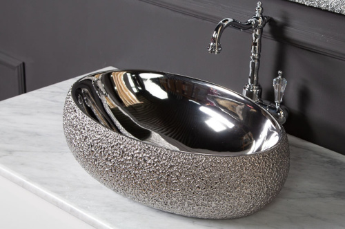 Раковина керамическая Boheme NeoArt 861 48х34 накладная цвет серебро без отверстий под смеситель