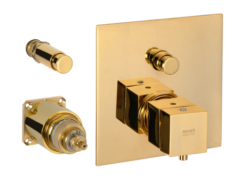 Смеситель для душа Remer Q-Elegance QT09KBDO встраиваемый в стену золото глянцевое с термостатом