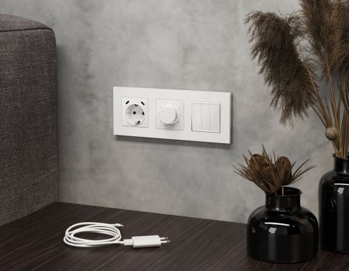 Комплект механизма электрической розетки 2USB С+C 20W с/з на винтовых зажимах 16A-250V Ambrella Volt MA MA130510