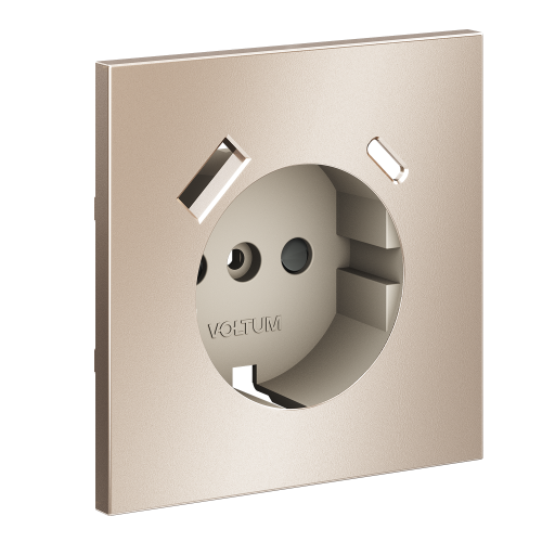 Накладка для розетки с заземлением и защитными шторками с USB A+C VOLTUM S70 METAL VLSM001010