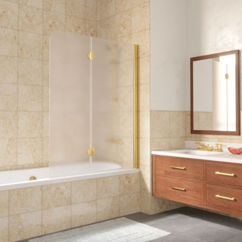 Душевая шторка на ванну Vegas-Glass E2V LUX E2V LUX 120 9 10 R 120х151 стекло матовое профиль золото глянцевое