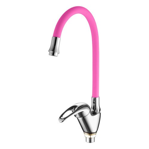 Смеситель для кухни Fashun A4403+A7255 на мойку хром/розовый