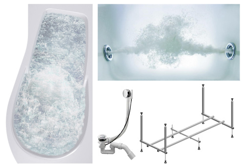 Ванна акриловая гидромассажная Timo VINO VINO1792R-KTVINO17-SPV1505-T-CM 170х92 пристенная асимметричная с каркасом