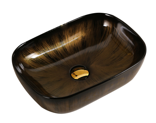Раковина из сантехнического фарфора MILLEAU BOUTIQUE MU0078B-GBG 46х33 накладная цвет черный с золотом без отверстий под смеситель