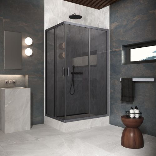 Душевой уголок Vegas-Glass ZA-F Protec ZA-F Protec 100*80 06 07 100х80 стекло тонированное профиль вороненая сталь без поддона