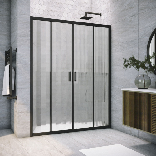 Душевая дверь Vegas-Glass Z2P TUR+NOVO Z2P NOVO h2000 205 02М Moru 205х200 стекло рифленое профиль черный матовый
