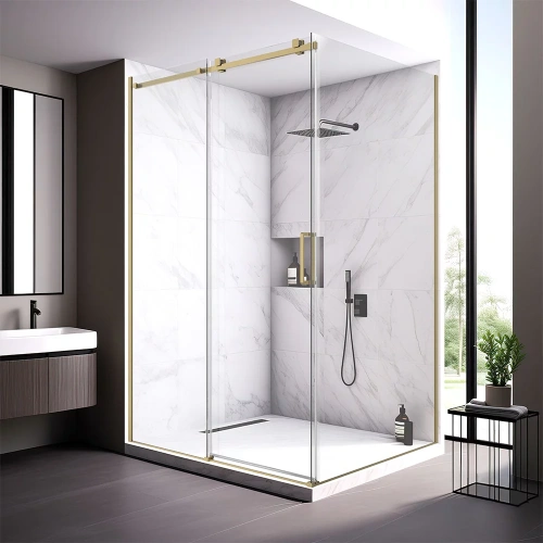 Душевой уголок Veconi Rovigo RV075G-12080-01-C4 120х80 стекло прозрачное профиль золото без поддона