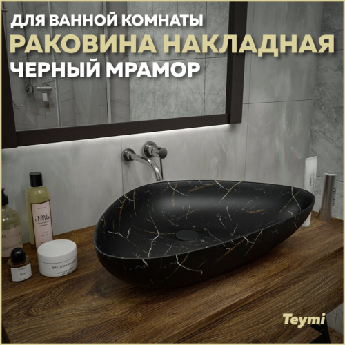 Раковина из сантехнического фарфора Teymi Ellie 59 см T50599 накладная цвет черный