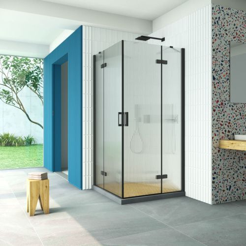 Душевой уголок Vegas-Glass AFA Retta AFA Retta 80 02М Moru 80х80 стекло рифленое профиль черный без поддона