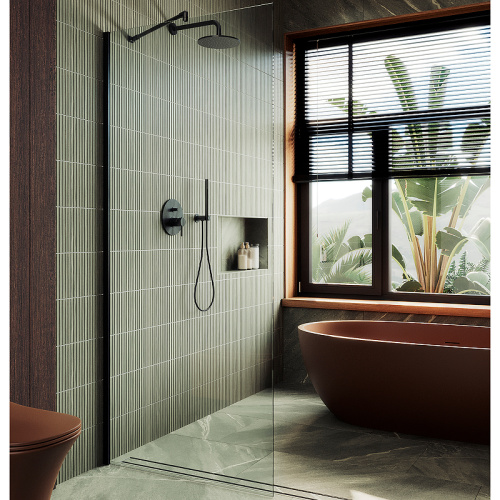 Душевая перегородка Maybah Glass MGD-677-6ш 109х195 стекло прозрачное профиль черный