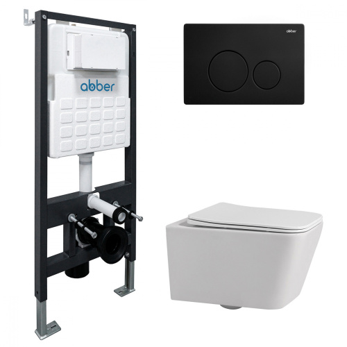 Комплект унитаз с инсталляцией с клавишей смыва ABBER Rechteck AC1201-AC0105-AC0121MB