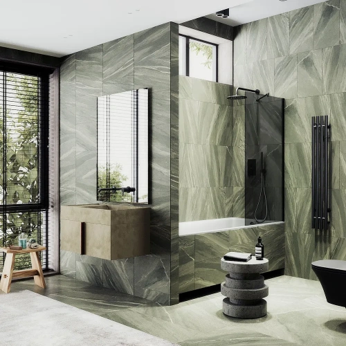 Душевая шторка на ванну Maybah Glass MGV-78-6ш 40х140 стекло тонированное профиль черный ориентация универсальная