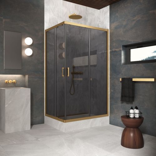 Душевой уголок Vegas-Glass ZA-F Protec ZA-F Protec h1900 120*85 03 07 120х85 стекло тонированное профиль золото матовое без поддона