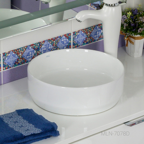 Раковина из сантехнического фарфора Melana 7078D-805 36х36 накладная цвет белый без отверстий под смеситель