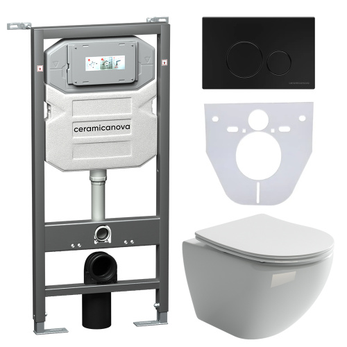 Инсталляция с кнопкой + унитаз + шумоизоляция Ceramica Nova CN4002_1001B_1000