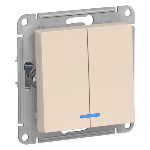 Выключатель 2-клавишный с подсветкой сх.5а 10АХ Systeme Electric AtlasDesign (АтласДесигн) ATN000253