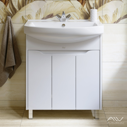 Тумба с раковиной Alavann Crystal 75 ALV0953000 напольная белая с полками