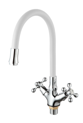 Смеситель для кухни D-Lin D153810-3 на мойку хром/белый