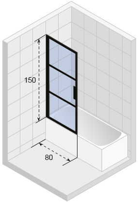 Душевая шторка на ванну Riho GRID G004046121 80х150 стекло прозрачное профиль черный - фото 2