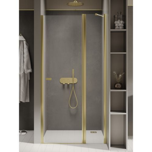 Душевая дверь New Trendy NEW SOLEO Light gold D-0482A-WK 90х195 стекло прозрачное профиль золото глянцевое