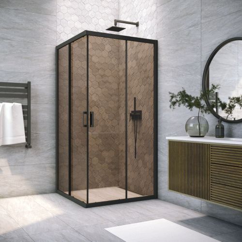 Душевой уголок Vegas-Glass ZA TUR+NOVO ZA NOVO h2000 100 02М 05 100х100 стекло тонированное профиль черный без поддона