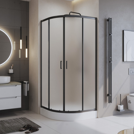 Душевой уголок BelBagno UNO-195 UNO-195-R-2-90-P-NERO 90х90 стекло рифленое профиль черный без поддона