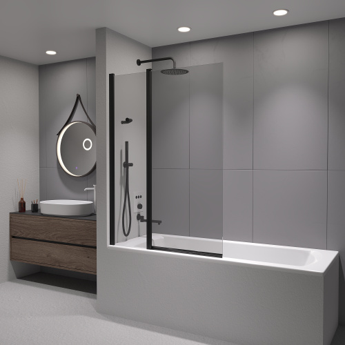 Душевая шторка на ванну RGW Screens 03111110-14 100х140 стекло прозрачное профиль черный ориентация универсальная