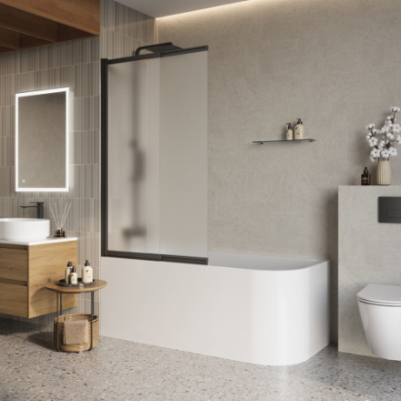 Душевая шторка на ванну BelBagno LUCE LUCE-VF-11-90/145-P-NERO 90х145 стекло рифленое профиль черный