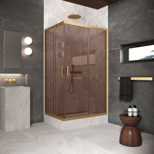 Душевой уголок Vegas-Glass ZA-F Protec ZA-F Protec h1900 120*85 03 05 120х85 стекло тонированное профиль золото матовое без поддона