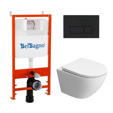 Комплект унитаз с инсталляцией с клавишей смыва BelBagno UNO BB5177CH-TOR/SC/BB026/BB044NERO