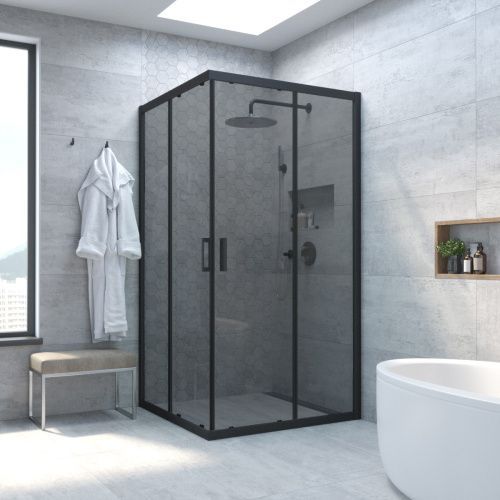 Душевой уголок Vegas-Glass ZA TUR+NOVO ZA NOVO h2000 100 02М 07 100х100 стекло тонированное профиль черный без поддона