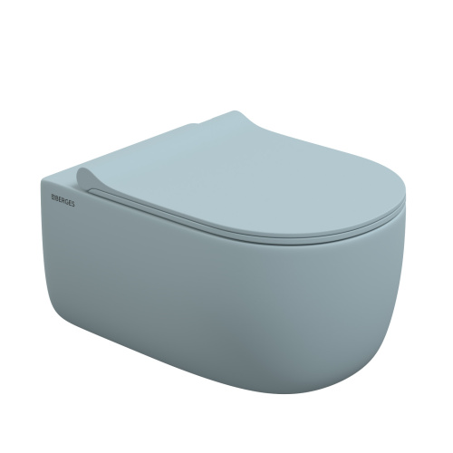 Унитаз подвесной Berges Ego xl 83229 голубой матовый с сиденьем микролифт безободковый каскадный смыв