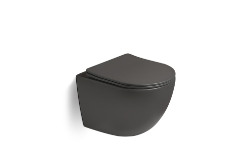 Унитаз подвесной SantiLine SL-5109 цвет темно-серый матовый с сиденьем микролифт безободковый смыв воронка-водоворот