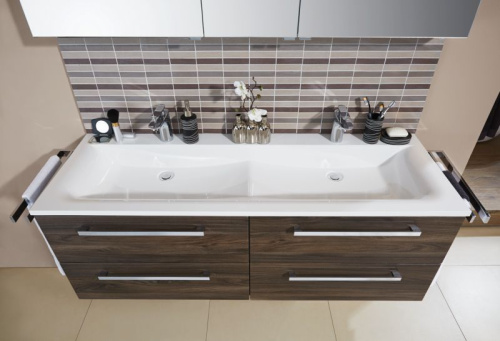 Раковина из минерального литья Puris Star Line SWM924D1 140х50 накладная цвет белый 2 отверстия под смеситель