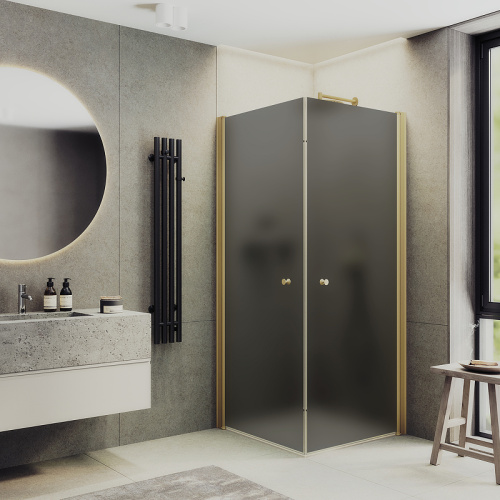 Душевой уголок Maybah Glass MGY-1299-3 90х90 стекло тонированное профиль золото глянцевое без поддона