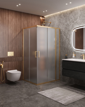 Душевой уголок Cezares MOLVENO MOLVENO-AH-21-90+20-P-BORO 110х90 стекло рифленое профиль золото брашированное без поддона
