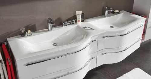 Раковина из минерального литья Puris Swing WMM528D21 180х50 накладная цвет белый 2 отверстия под смеситель