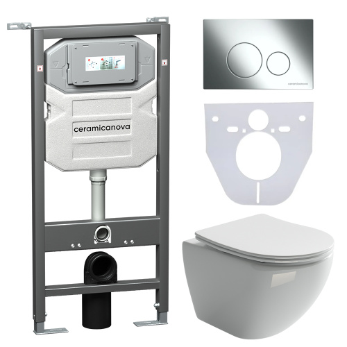 Инсталляция с кнопкой + унитаз + шумоизоляция Ceramica Nova CN4002_1001CH_1000