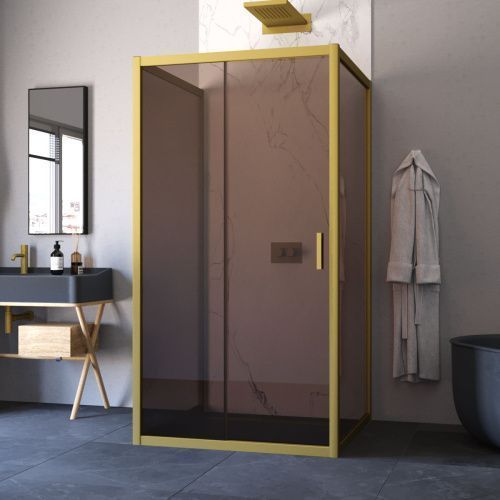 Душевой уголок Vegas-Glass ZP-U TUR+NOVO ZP-U NOVO h2000 100*100 03 05 100х100 стекло тонированное профиль золото без поддона