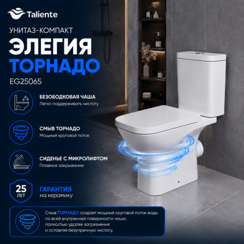 Унитаз напольный с бачком Taliente Elegia Vortex EG25065 белый с сиденьем микролифт безободковый душевой смыв