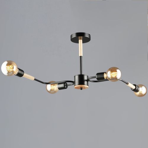 Люстра на штанге Reluce 10070-0.3-04 BK+WOOD