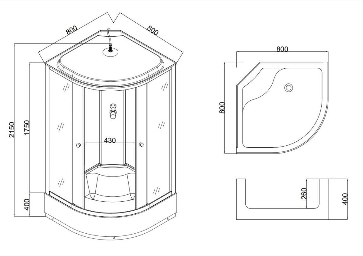 Душевая кабина Taliente TA-8080M 80х80 четверть круга с крышей ориентация универсальная - фото 3