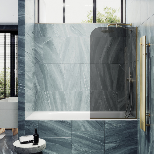 Душевая шторка на ванну Maybah Glass MGV-134-3у 44х140 стекло тонированное профиль золото глянцевое